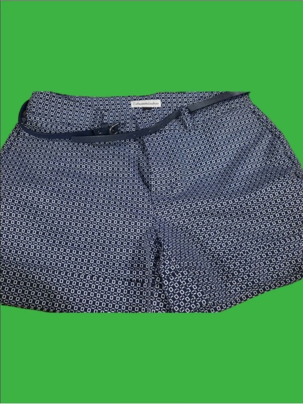 4/$67 Deal! Catherine Malandrino Navy Geometric Print Shorts with Slim Belt